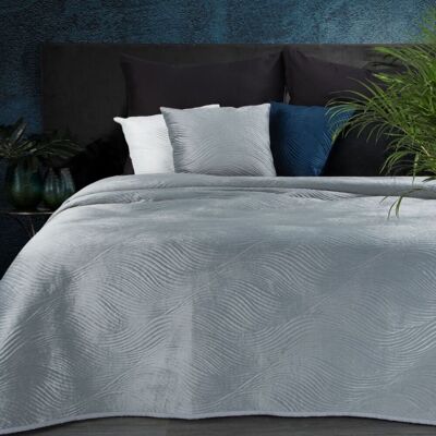 Eurofirany Narzuta velvetowa, 170x210, srebrna pikowana w geometryczny wzór, NKL-05 Eurofirany Narzuta velvetowa, 170x210, srebrna pikowana w geometryczny wzór, NKL-05