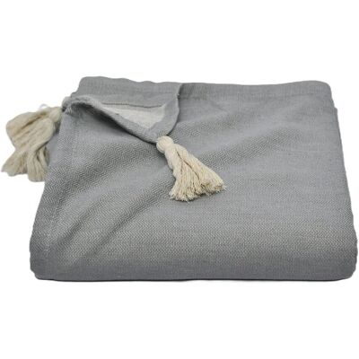 Decovena Pled narzuta bawełna Zoja 160x200 szara minimalistyczna boho chwosty ecru Decovena Pled narzuta bawełna Zoja 160x200 szara minimalistyczna boho chwosty ecru