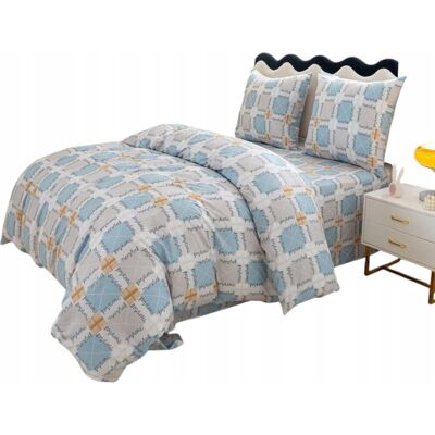 Inny producent Pościel 160x200 + 2 poduszki 70x80, błękitna kratka, satyna bawełna Inny producent Pościel 160x200 + 2 poduszki 70x80, błękitna kratka, satyna bawełna