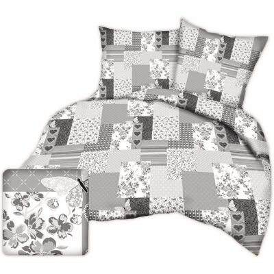 FAN Pościel Bawełniana 160x200 Szara Patchwork Serca Motyle Kwiaty FAN Pościel Bawełniana 160x200 Szara Patchwork Serca Motyle Kwiaty