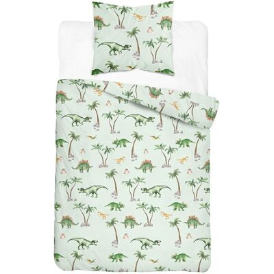 Detexpol Pościel bawełniana młodzieżowa 140x200 - 5712 A - zielona z dinozaurami i palmami - Cotton Junior Basic Collection Detexpol Pościel bawełniana młodzieżowa 140x200 - 5712 A - zielona z dinozaurami i palmami - Cotton Junior Basic Collection