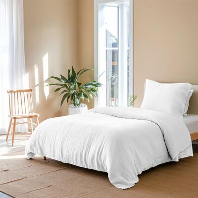 Inny producent Pościel Muślinowa Bawełniana 135 x 200 cm Poduszka 80 x 80 cm Biała Inny producent Pościel Muślinowa Bawełniana 135 x 200 cm Poduszka 80 x 80 cm Biała