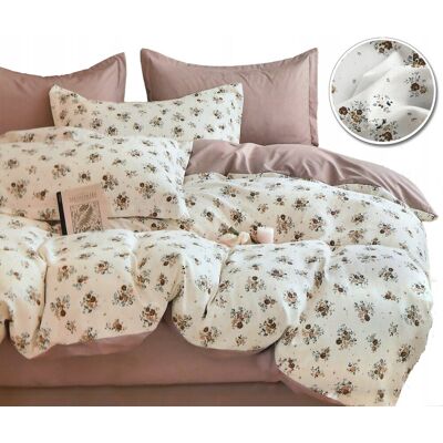 Inny producent Pościel z satyny bawełnianej 200×220 cm, 4 części, beżowa w kwiaty Inny producent Pościel z satyny bawełnianej 200×220 cm, 4 części, beżowa w kwiaty