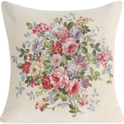 Eurofirany Poszewka na poduszkę 45x45 cm gobelinowa naturalno, różowa zdobiona tkanym motywem kwiatowym GOB Eurofirany Poszewka na poduszkę 45x45 cm gobelinowa naturalno, różowa zdobiona tkanym motywem kwiatowym GOB