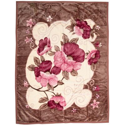 Koc Elway Akrylowy Premium 200x240cm Cappuccino Z Różowym Kwiatowym Wzorem Koc Elway Akrylowy Premium 200x240cm Cappuccino Z Różowym Kwiatowym Wzorem
