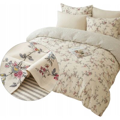 Collection World Komplet Pościeli Dwustronnej Bawełnianej 3-Częściowej 200x220 Kwiaty Paski Collection World Komplet Pościeli Dwustronnej Bawełnianej 3-Częściowej 200x220 Kwiaty Paski