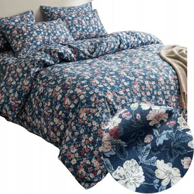 Collection World Pościel Bawełniana Granatowa Dwustronna 3-Częściowa 160x200 2x70x80 Kwiaty Collection World Pościel Bawełniana Granatowa Dwustronna 3-Częściowa 160x200 2x70x80 Kwiaty
