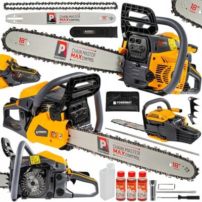 Powermat PIŁA SPALINOWA DO DREWNA PILARKA ŁAŃCUCHOWA 6KM PROWADNICA 45CM + 3x OLEJ Powermat PIŁA SPALINOWA DO DREWNA PILARKA ŁAŃCUCHOWA 6KM PROWADNICA 45CM + 3x OLEJ