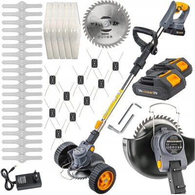 Powermat PODKASZARKA AKUMULATOROWA KOSA WYKASZARKA NA KOŁACH 2X 21V 2AH MEGA ZESTAW Powermat PODKASZARKA AKUMULATOROWA KOSA WYKASZARKA NA KOŁACH 2X 21V 2AH MEGA ZESTAW