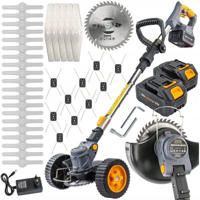 Powermat PODKASZARKA AKUMULATOROWA KOSA WYKASZARKA NA KOŁACH 2X 21V 4AH MEGA ZESTAW Powermat PODKASZARKA AKUMULATOROWA KOSA WYKASZARKA NA KOŁACH 2X 21V 4AH MEGA ZESTAW