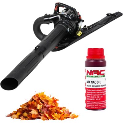 Odkurzacz do liści spalinowy NAX 950V 3w1 dmuchawa i rozdrabniacz silnik 25 cm³ 0,75 kW 265 km/h 14,5 m³/min worek 40 l + olej 2T NAC OIL MIX 0,1 l Odkurzacz do liści spalinowy NAX 950V 3w1 dmuchawa i rozdrabniacz silnik 25 cm³ 0,75 kW 265 km/h 14,5 m³/min worek 40 l + olej 2T NAC OIL MIX 0,1 l