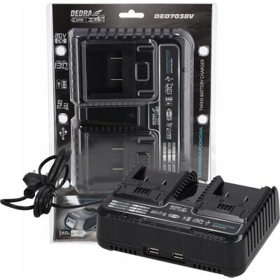 Podwójna ładowarka DEDRA SAS+ALL dwa akumulatory zasilacz 20V 130W 2x2,3A Podwójna ładowarka DEDRA SAS+ALL dwa akumulatory zasilacz 20V 130W 2x2,3A