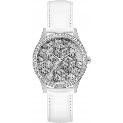 Srebrny zegarek damski Guess G Gloss z białym paskiem GW0608L1 Srebrny zegarek damski Guess G Gloss z białym paskiem GW0608L1