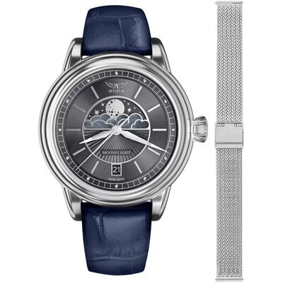 Zegarek Damski Aviator V.1.33.0.254.4.BLM-SET srebrny Zegarek Damski Aviator V.1.33.0.254.4.BLM-SET srebrny