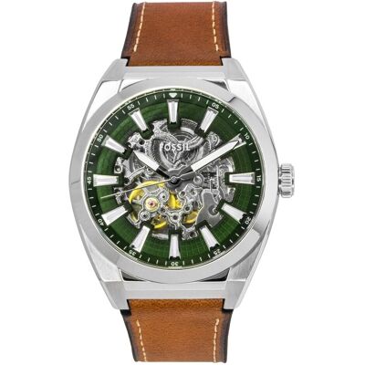 Zegarek Fossil Everett Brown Leather Strap Green Skeleton Dial Automatic ME3261 Men's Watch Zegarek Fossil Everett Brown Leather Strap Green Skeleton Dial Automatic ME3261 Men's Watch