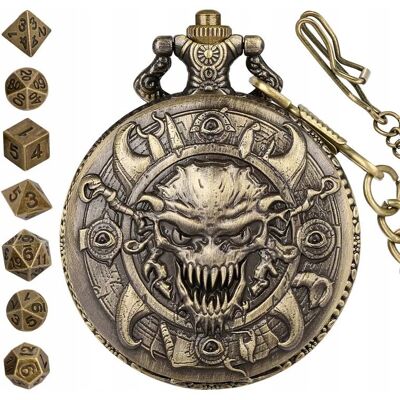 Inny producent Zegarek Kieszonkowy Pudełko Zestaw Kostek 7 Kości RPG D&D; DnD CZASZKA Inny producent Zegarek Kieszonkowy Pudełko Zestaw Kostek 7 Kości RPG D&D; DnD CZASZKA