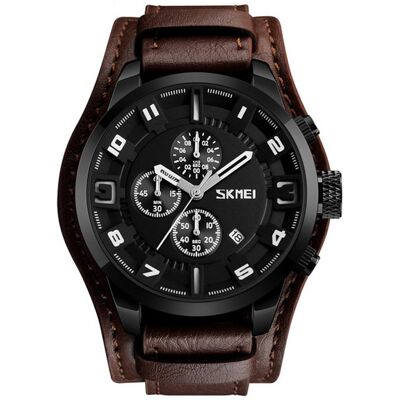 Zegarek męski SKMEI analogowy chronograf datownik stoper czarny brązowy Zegarek męski SKMEI analogowy chronograf datownik stoper czarny brązowy