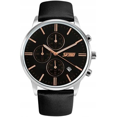 Zegarek męski - SKMEI - pasek - skóra - chronograf Zegarek męski - SKMEI - pasek - skóra - chronograf