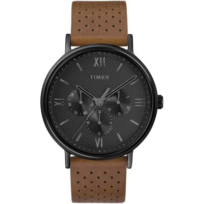 Zegarek męski TIMEX Southview slim data czarny modny na brązowym pasku Zegarek męski TIMEX Southview slim data czarny modny na brązowym pasku