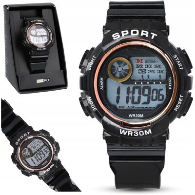 Cadro Zegarek sportowy damski elektroniczny wiele funkcji stoper alarm czarny Cadro Zegarek sportowy damski elektroniczny wiele funkcji stoper alarm czarny