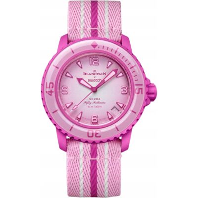 Blancpain X Swatch Scuba Fifty Fathoms Pink Ocean So35p400 Nowy Zegarek Blancpain X Swatch Scuba Fifty Fathoms Pink Ocean So35p400 Nowy Zegarek