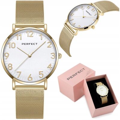 Zegarek Damski Perfect Zefra +box +grawer Cyfry Bransoletka Mesh Złoty Zegarek Damski Perfect Zefra +box +grawer Cyfry Bransoletka Mesh Złoty