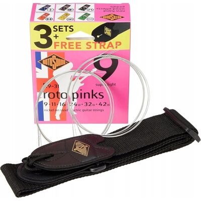Struny Do Gitary Elektrycznej 9-42 Rotosound Pinks Super-Light 3-Pak + Pas Struny Do Gitary Elektrycznej 9-42 Rotosound Pinks Super-Light 3-Pak + Pas