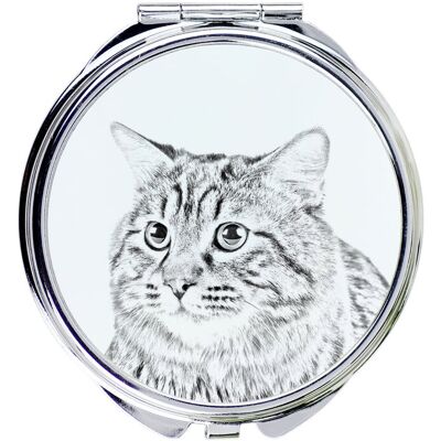 Kurylski bobtail długowłosy - lusterko kieszonkowe z kotem, personalizowane lusterko do torebki, kompaktowe lusterko z nadrukiem marki Art-Dog Kurylski bobtail długowłosy - lusterko kieszonkowe z kotem, personalizowane lusterko do torebki, kompaktowe lusterko z nadrukiem marki Art-Dog