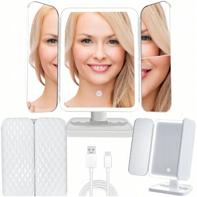 Realne Ceny Lusterko Kosmetyczne Podświetlane Led Rozkładane Lustro do Makijażu x3 Realne Ceny Lusterko Kosmetyczne Podświetlane Led Rozkładane Lustro do Makijażu x3