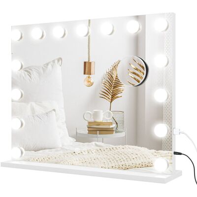 Lustro do makijażu HOMCOM Hollywood z oświetleniem, 58 x 14 cm, 15 diod LED, 3 tryby oświetlenia, port ładowania USB, lusterko kosmetyczne, lusterko.. Lustro do makijażu HOMCOM Hollywood z oświetleniem, 58 x 14 cm, 15 diod LED, 3 tryby oświetlenia, port ładowania USB, lusterko kosmetyczne, lusterko..
