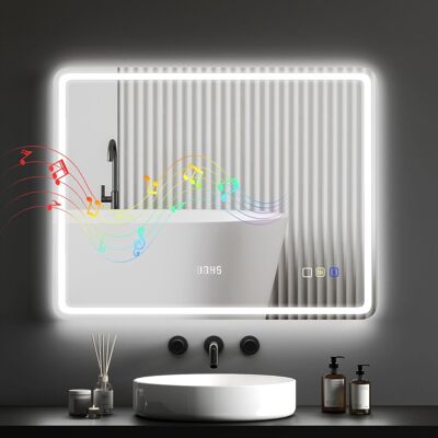 Lustro łazienkowe HOMCOM z oświetleniem 70x90 cm Lustro ścienne LED z funkcją Bluetooth, zegarem z funkcją pamięci i przełącznikiem dotykowym, podśw.. Lustro łazienkowe HOMCOM z oświetleniem 70x90 cm Lustro ścienne LED z funkcją Bluetooth, zegarem z funkcją pamięci i przełącznikiem dotykowym, podśw..