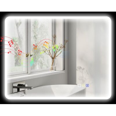 Lustro łazienkowe HOMCOM z oświetleniem, 90x70 cm, ściemnialne, z włącznikiem dotykowym, funkcją pamięci Bluetooth, 3 kolory światła, lustro ścienne.. Lustro łazienkowe HOMCOM z oświetleniem, 90x70 cm, ściemnialne, z włącznikiem dotykowym, funkcją pamięci Bluetooth, 3 kolory światła, lustro ścienne..