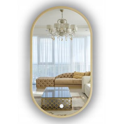 SkyMel Lustro Led Owalne W Ramie Złote 80X45 Cm Do Łazienki + Włącznik SkyMel Lustro Led Owalne W Ramie Złote 80X45 Cm Do Łazienki + Włącznik