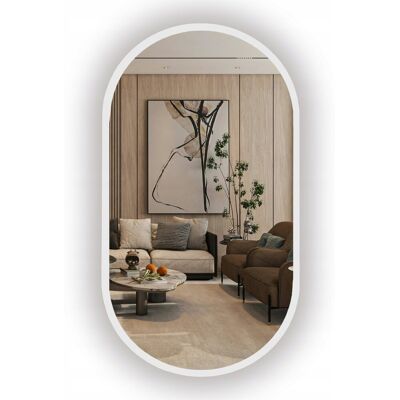 SkyMel Lustro Led Podświetlane Białe W Ramie 120X55 Cm Owalne SkyMel Lustro Led Podświetlane Białe W Ramie 120X55 Cm Owalne