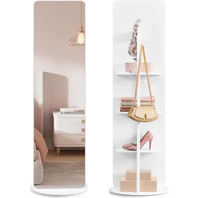 Lustro Obrotowe 360 Stojące Z Półkami I Haczykami Białe 163x45 Cm Songmics Lustro Obrotowe 360 Stojące Z Półkami I Haczykami Białe 163x45 Cm Songmics