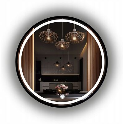 SkyMel Lustro Okrągłe W Ramie Czarne Podświetlane Led 90 Cm SkyMel Lustro Okrągłe W Ramie Czarne Podświetlane Led 90 Cm
