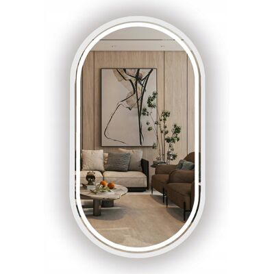 SkyMel Lustro Owalne Led Podświetlane Białe W Ramie 105X40 Cm Do Łazienki SkyMel Lustro Owalne Led Podświetlane Białe W Ramie 105X40 Cm Do Łazienki