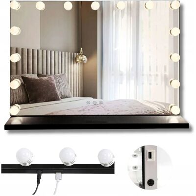 Rea Lustro Podświetlane do Makijażu Led Duże Czarne Hollywood S 80 x 60 cm Rea Lustro Podświetlane do Makijażu Led Duże Czarne Hollywood S 80 x 60 cm