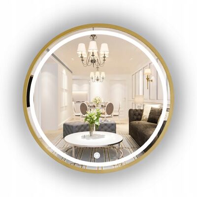 SkyMel Lustro Podświetlane Okrągłe W Złotej Ramie 100 Cm + Włącznik Led SkyMel Lustro Podświetlane Okrągłe W Złotej Ramie 100 Cm + Włącznik Led