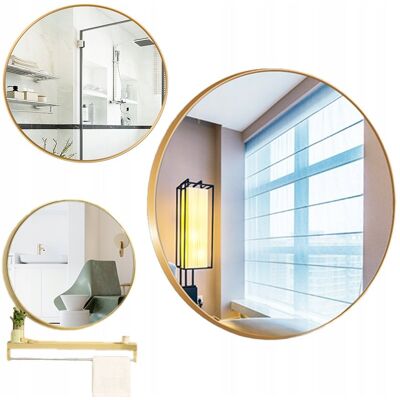 FODYM Lustro Ścienne Loft Stylowe Okrągłe Łazienkowe Złota Rama Średnica 70 Cm FODYM Lustro Ścienne Loft Stylowe Okrągłe Łazienkowe Złota Rama Średnica 70 Cm