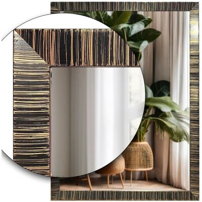 Fabryka Luster Lustro ścienne w drewnianej czarnej ramie w złote paski 100x50 R3 złoto Fabryka Luster Lustro ścienne w drewnianej czarnej ramie w złote paski 100x50 R3 złoto