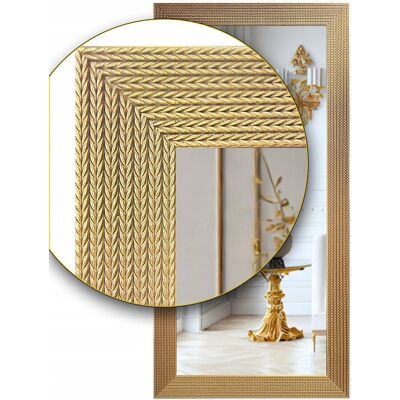 Fabryka Luster Lustro ścienne w złotej drewnianej ramie warkocz jodełka 180x90 R6 złoto Fabryka Luster Lustro ścienne w złotej drewnianej ramie warkocz jodełka 180x90 R6 złoto