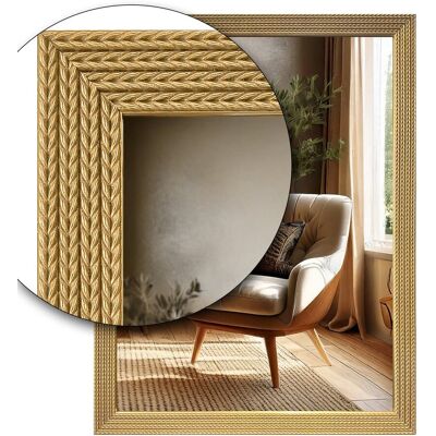 Fabryka Luster Lustro ścienne w złotej drewnianej ramie warkocz jodełka 40x60 R2 złoto Fabryka Luster Lustro ścienne w złotej drewnianej ramie warkocz jodełka 40x60 R2 złoto