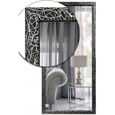 Fabryka Luster Lustro w czarnej srebrnej ornamentowej ramie drewnianej 60x60 z14 Fabryka Luster Lustro w czarnej srebrnej ornamentowej ramie drewnianej 60x60 z14