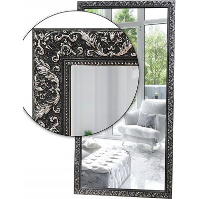 Fabryka Luster Lustro w czarnej srebrnej ornamentowej ramie drewnianej 90x40 z12 Fabryka Luster Lustro w czarnej srebrnej ornamentowej ramie drewnianej 90x40 z12
