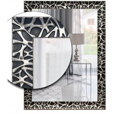 Fabryka Luster Lustro w drewnianej czarnej ramie, czarno srebrne ornamenty 110x40 c5 Fabryka Luster Lustro w drewnianej czarnej ramie, czarno srebrne ornamenty 110x40 c5