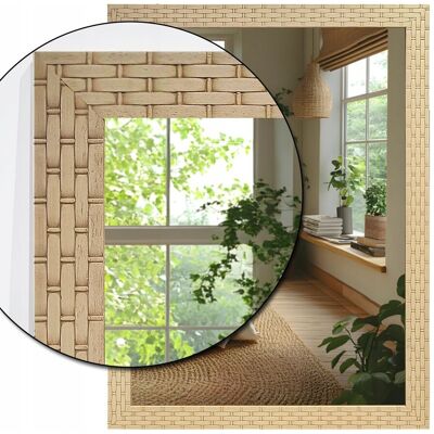 Fabryka Luster Lustro w drewnianej patynowanej ramie 4cm imitującej rattan 90x50 b5 Fabryka Luster Lustro w drewnianej patynowanej ramie 4cm imitującej rattan 90x50 b5