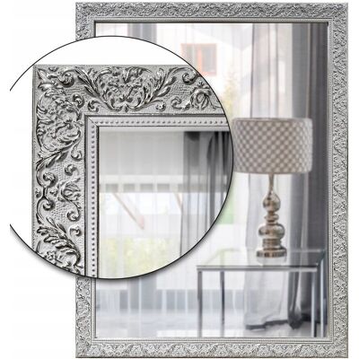 Fabryka Luster Lustro w srebrnej ornamentowej ramie drewnianej 40x60 z10 Fabryka Luster Lustro w srebrnej ornamentowej ramie drewnianej 40x60 z10