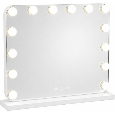 NETTLIFE Hollywood Lustro do makijażu LED 50x40 cm – Lustro stołowe z dotykowym i ściemnialnym podświetleniem, 3 tryby oświetlenia, designerskie lus.. NETTLIFE Hollywood Lustro do makijażu LED 50x40 cm – Lustro stołowe z dotykowym i ściemnialnym podświetleniem, 3 tryby oświetlenia, designerskie lus..