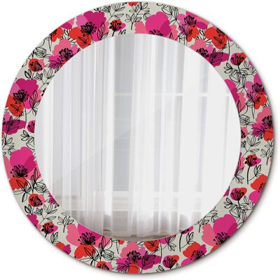 Tulup Okrągłe Lustro do Salonu Ścienne Różowe maki 60cm Tulup Okrągłe Lustro do Salonu Ścienne Różowe maki 60cm